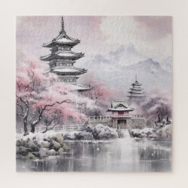 Japanische Rosa Sakura Architektur Puzzle