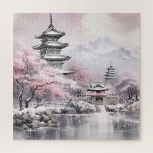 Japanische Rosa Sakura Architektur Puzzle