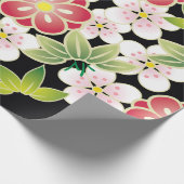 Japanische Rosa und Gelbe Kimono-Muster Geschenkpapier (Ecke)