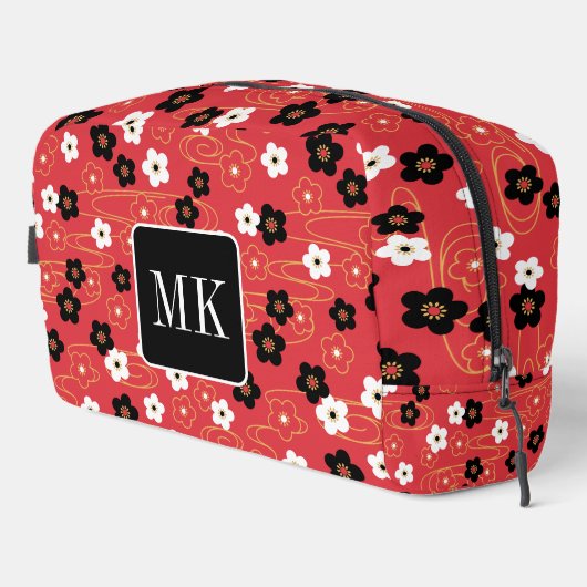 Japanische Rote Sakura-Blossom-Monogramm-Initialen Waschbeutel (Rechte Ecke)