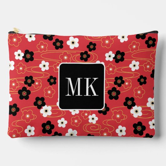 Japanische Rote Sakura-Blossom-Monogramm-Initialen Zubehörtasche (Vorderseite)