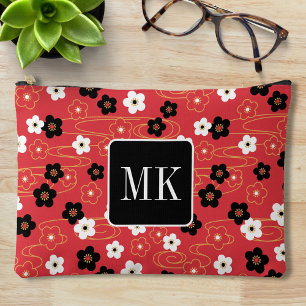 Japanische Rote Sakura-Blossom-Monogramm-Initialen Zubehörtasche