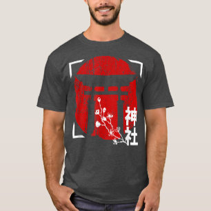 Japanische Rote Sonne mit Schrein und Sakura Cherr T-Shirt