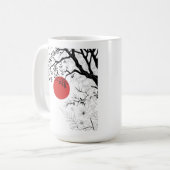 Japanische rote Sonne & Pinselbaum-Kunst Kaffeetasse (Vorderseite Links)