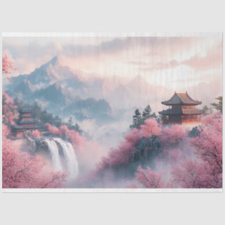 Japanische Sakura Blüten und Tempel Seidenpapier