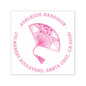 Japanische Sakura Fan Round Name & Rücksendeadress Permastempel (Design)