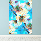 Japanische Sakura Kirschbaum Blume in Aqua Blue Leinwanddruck (Insitu (Holzboden))