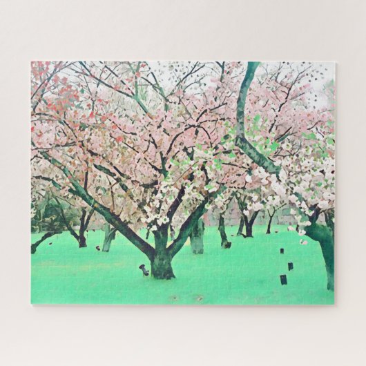 Japanische Sakura-Kirschblütenlandschaft vor Herau Puzzle (Horizontal)