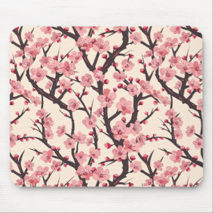 Japanische Sakura Rosa Blüte Dunkler Zweig Creme Mousepad