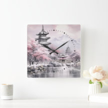 Japanische Sakura Tree Pagode und Bridge Pink Gray