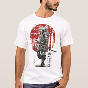 Japanische Samurai Art Red Sun Warrior Print T-Shirt