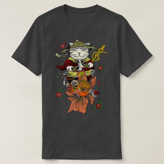 Japanische Samurai Katana Ninja Cat und Koi Fish C T-Shirt (Design vorne)