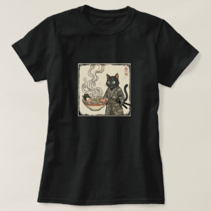 Japanische Samurai-Katze Ramen-Nudel-Ukiyo-e-Kunst T-Shirt