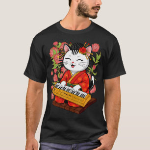 Japanische Samurai-Katze spielt auf der T-Shirt