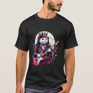 Japanische Samurai-Katze spielt elektrische Gitarr T-Shirt