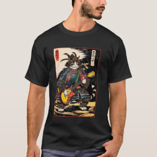 Japanische Samurai-Katze spielt elektrische Gitarr T-Shirt