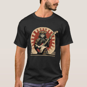 Japanische Samurai-Katze spielt elektrische Gitarr T-Shirt