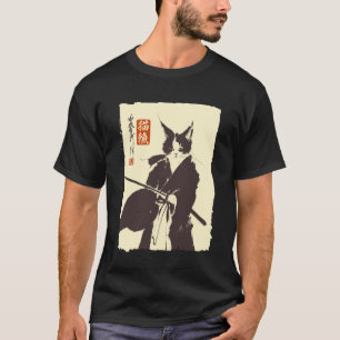 Japanische Samurai-Katzen-Kunst Vintage Sumi-e Tin T-Shirt
