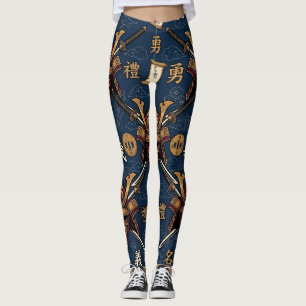 Japanische Samurai-Maske und Katana-Muster Leggings