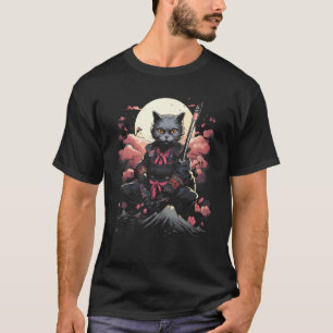 Japanische Samurai-Ninja-Katze Retro-Tattoo-Grafik T-Shirt