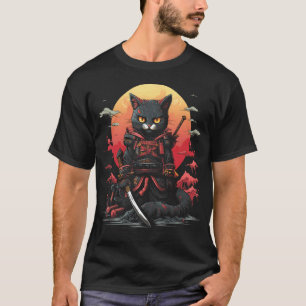 Japanische Samurai-Ninja-Katze Retro-Tattoo-Grafik T-Shirt