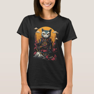 Japanische Samurai-Ninja-Katze Retro-Tattoo-Grafik T-Shirt