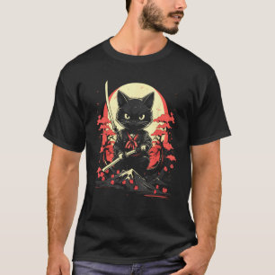 Japanische Samurai-Ninja-Katze Retro-Tattoo-Grafik T-Shirt