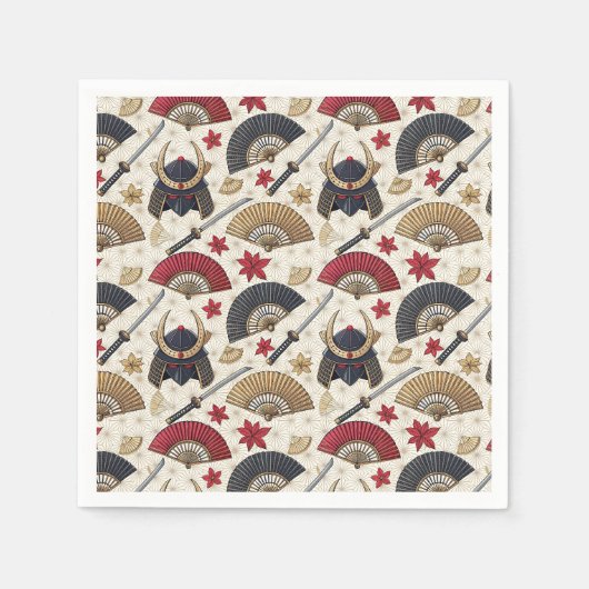 Japanische Samurai-Rüstung & Katana-Designmuster-K Serviette (Vorderseite)