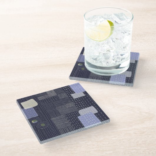 Japanische Sashiko-Stiche ähneln dem Muster Glasuntersetzer (Schrägansicht)