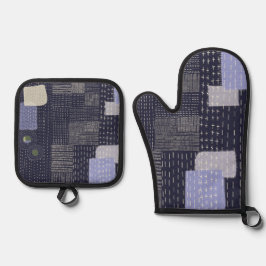 Japanische Sashiko-Stiche ähneln dem Muster Ofenhandschuh & Topflappen-Set