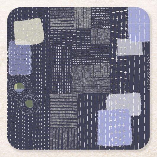 Japanische Sashiko-Stiche ähneln dem Muster Rechteckiger Pappuntersetzer (Vorderseite)