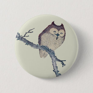 Japanische schlafende Eule Nacht Kunstwerk Button