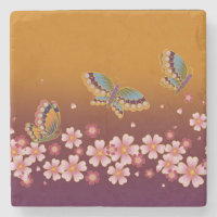 Japanische Schmetterlinge Amid Sakura Blooms Gold