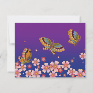 Japanische Schmetterlinge Amid Sakura Blüten Lila Mitteilungskarte