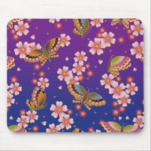 Japanische Schmetterlinge Amid Sakura Blüten Lila Mousepad