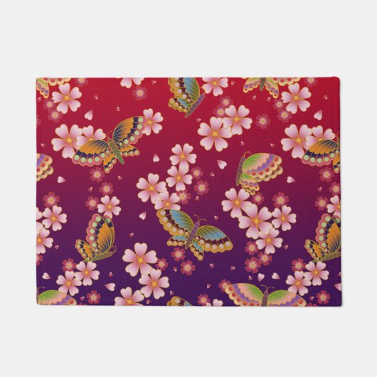 Japanische Schmetterlinge Mitte Sakura blühen rot Fußmatte (Vorderseite)