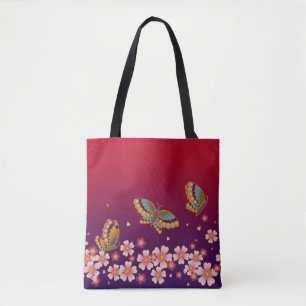 Japanische Schmetterlinge Mitte Sakura blühen rot Tasche
