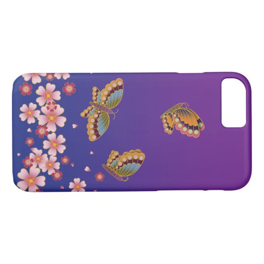 Japanische Schmetterlinge mitten in Sakura blühen Case-Mate iPhone Hülle (Rückseite (Horizontal))