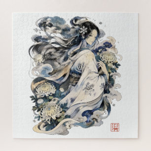 Japanische Schneefrau Kunst   Winter Yokai im Kimo Puzzle
