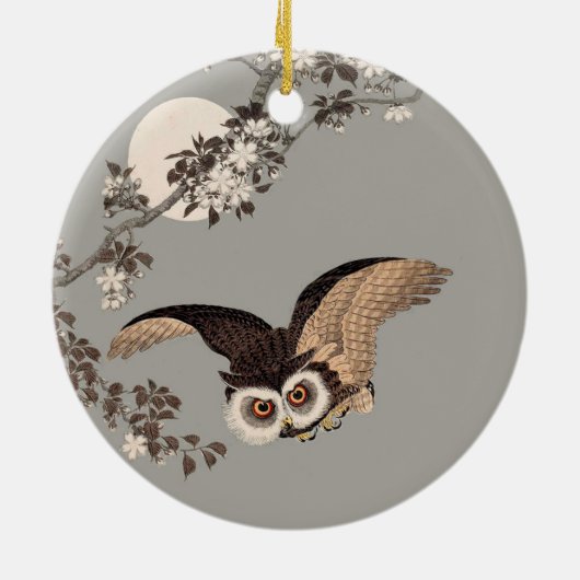 Japanische Schneemondwoodcut Flying Night Keramikornament (Hinten)