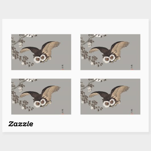 Japanische Schneemondwoodcut Flying Night Rechteckiger Aufkleber (Blatt)