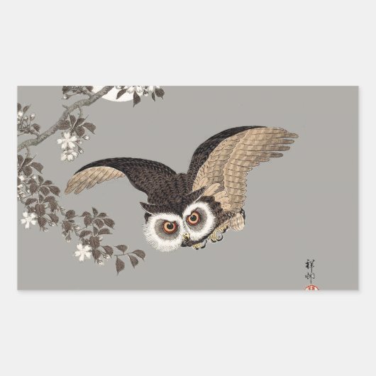 Japanische Schneemondwoodcut Flying Night Rechteckiger Aufkleber (Vorderseite)