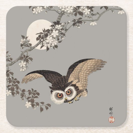 Japanische Schneemondwoodcut Flying Night Rechteckiger Pappuntersetzer (Vorderseite)