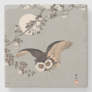 Japanische Schneemondwoodcut Flying Night Steinuntersetzer