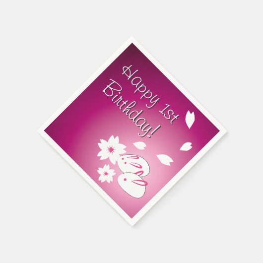 Japanische Schneeräume & Sakura 1. Geburtstag Serviette (Ecke)