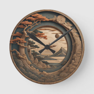 Japanische Schnitzerei Runde Wanduhr