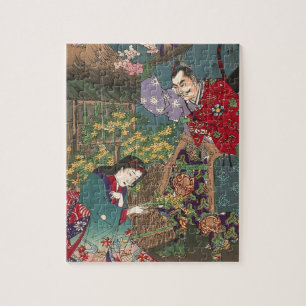 Japanische schöne Geisha-Samurai-Kunst Puzzle