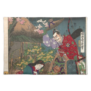 Japanische schöne Geisha-Samurai-Kunst Stofftischset