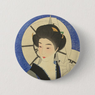 Japanische Schönheit im Badehaus Button