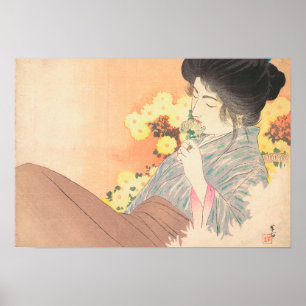Japanische Schönheit mit Blume geisha maiko tattoo Poster